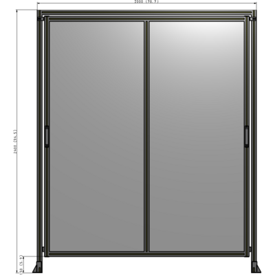 E6-2400-2000-0150-GYPTA DOUBLE REMOVABLE PANEL WITH LEGS AND A HEADER 2400MM X 2000MM 1/4" POLYCARBONATE, FULLY ASSEMBLED
