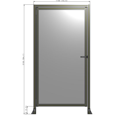 G1-2135-1100-0150-EYPTA DOOR WITH HEADER, HANDLE WITH INTERNAL EGRESS ON RIGHT 2135MM X 1100MM 1/4" POLYCARBONATE, ASSEMBLED