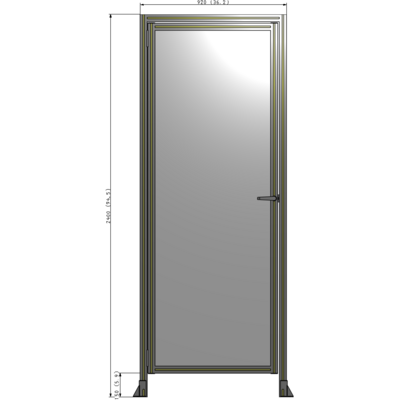 G1-2400-0920-0150-EYPTA DOOR WITH HEADER, HANDLE WITH INTERNAL EGRESS ON RIGHT 2400MM X 920MM 1/4" POLYCARBONATE, ASSEMBLED