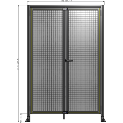 J1-2135-1400-0150-UYMTA SINGLE PANEL, DOUBLE DOOR WITH HEADER-HANDLE ON RIGHT 2135MM X 1400MM  1" MESH, ASSEMBLED