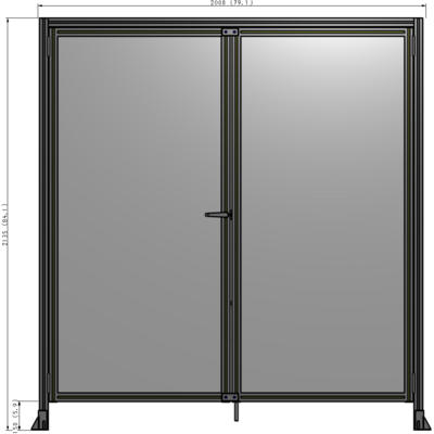 J1-2135-2000-0150-TYPTA SINGLE PANEL, DOUBLE DOOR WITH HEADER-HANDLE ON LEFT 2135MM X 2000MM  1/4" POLYCARBONATE, ASSEMBLED