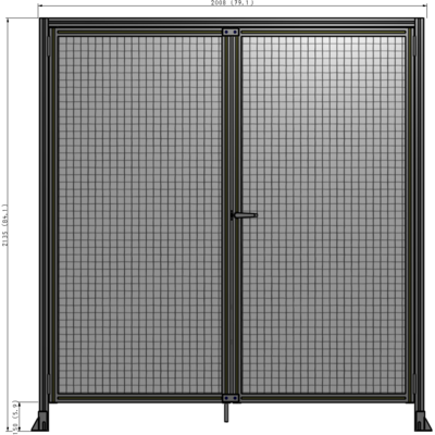 J1-2135-2000-0150-UYMTA SINGLE PANEL, DOUBLE DOOR WITH HEADER-HANDLE ON RIGHT 2135MM X 2000MM  1" MESH, ASSEMBLED