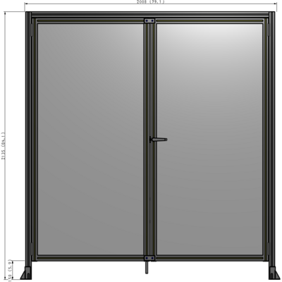 J1-2135-2000-0150-UYPTA SINGLE PANEL, DOUBLE DOOR WITH HEADER-HANDLE ON RIGHT 2135MM X 2000MM  1/4" POLYCARBONATE, ASSEMBLED