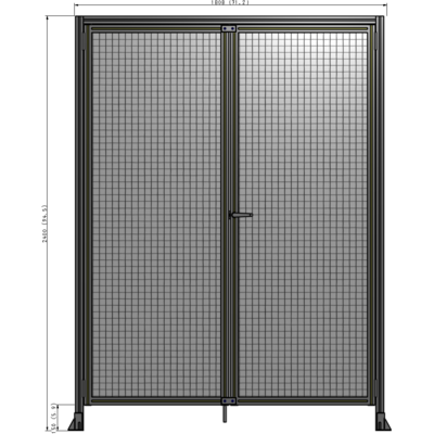 J1-2400-1800-0150-UYMTK SINGLE PANEL, DOUBLE DOOR WITH HEADER-HANDLE ON RIGHT 2400MM X 1800MM  1" MESH, AS A KIT