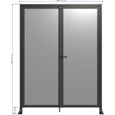 J1-2400-1800-0150-UYPTK SINGLE PANEL, DOUBLE DOOR WITH HEADER-HANDLE ON RIGHT 2400MM X 1800MM  1/4" POLYCARBONATE, AS A KIT