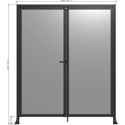 J1-2400-2000-0150-TYPTA SINGLE PANEL, DOUBLE DOOR WITH HEADER-HANDLE ON LEFT 2400MM X 2000MM  1/4" POLYCARBONATE, ASSEMBLED