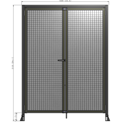 J3-2135-1600-0150-TYMTA SINGLE PANEL, DOUBLE DOOR-FRAME W/ HEADER-HANDLE ON LEFT 2135MM X 1600MM  1" MESH, ASSEMBLED
