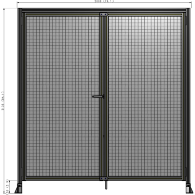 J3-2135-2000-0150-TYMTA SINGLE PANEL, DOUBLE DOOR-FRAME W/ HEADER-HANDLE ON LEFT 2135MM X 2000MM  1" MESH, ASSEMBLED