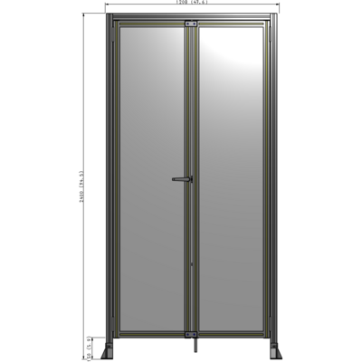 J3-2400-1200-0150-TYPTA SINGLE PANEL, DOUBLE DOOR-FRAME W/ HEADER-HANDLE ON LEFT 2400MM X 1200MM  1/4" POLYCARB, ASSEMBLED