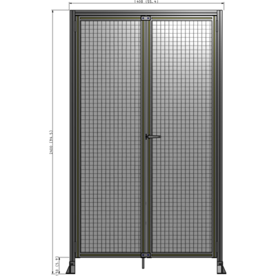 J3-2400-1400-0150-UYMTA SINGLE PANEL, DOUBLE DOOR-FRAME W/ HEADER-HANDLE ON RIGHT 2400MM X 1400MM  1" MESH, ASSEMBLED