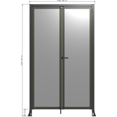J3-2400-1400-0150-UYPTK SINGLE PANEL, DOUBLE DOOR-FRAME W/ HEADER-HANDLE ON RIGHT 2400MM X 1400MM  1/4" POLYCARB, AS A KIT