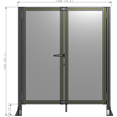 J4-1400-1200-0150-TYPTA SINGLE PANEL, DOUBLE DOOR-FRAME W/O HEADER-HANDLE ON LEFT 1400MM X 1200MM  1/4" POLYCARB, ASSEMBLED