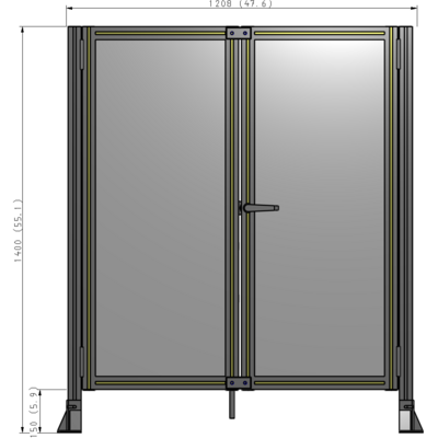J4-1400-1200-0150-UYPTA SINGLE PANEL, DOUBLE DOOR-FRAME W/O HEADER-HANDLE ON RIGHT 1400MM X 1200MM  1/4" POLYCARB, ASSEMBLED