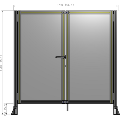 J4-1400-1400-0150-TYPTA SINGLE PANEL, DOUBLE DOOR-FRAME W/O HEADER-HANDLE ON LEFT 1400MM X 1400MM  1/4" POLYCARB, ASSEMBLED