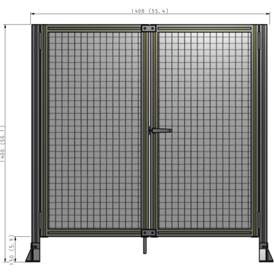 J4-1400-1400-0150-UYMTA SINGLE PANEL, DOUBLE DOOR-FRAME W/O HEADER-HANDLE ON RIGHT 1400MM X 1400MM  1" MESH, ASSEMBLED