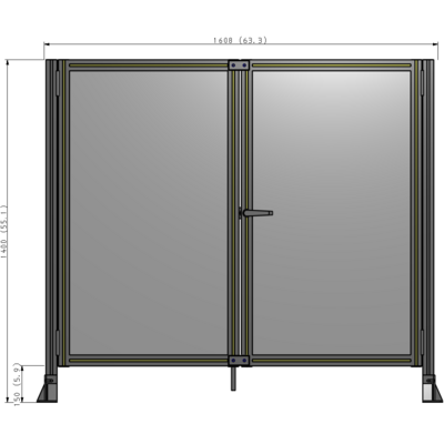 J4-1400-1600-0150-UYPTA SINGLE PANEL, DOUBLE DOOR-FRAME W/O HEADER-HANDLE ON RIGHT 1400MM X 1600MM  1/4" POLYCARB, ASSEMBLED
