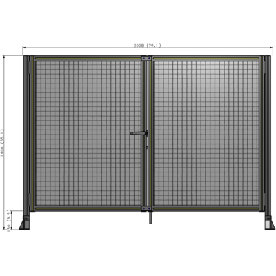 J4-1400-2000-0150-TYMTA SINGLE PANEL, DOUBLE DOOR-FRAME W/O HEADER-HANDLE ON LEFT 1400MM X 2000MM  1" MESH, ASSEMBLED
