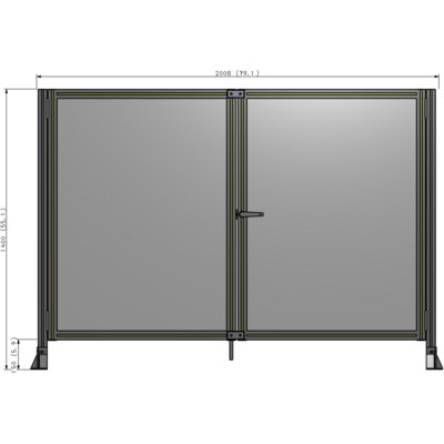 J4-1400-2000-0150-UYPTA SINGLE PANEL, DOUBLE DOOR-FRAME W/O HEADER-HANDLE ON RIGHT 1400MM X 2000MM  1/4" POLYCARB, ASSEMBLED