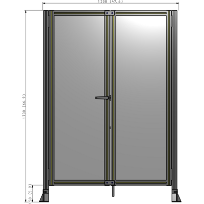 J4-1700-1200-0150-TYPTA SINGLE PANEL, DOUBLE DOOR-FRAME W/O HEADER-HANDLE ON LEFT 1700MM X 1200MM  1/4" POLYCARB, ASSEMBLED