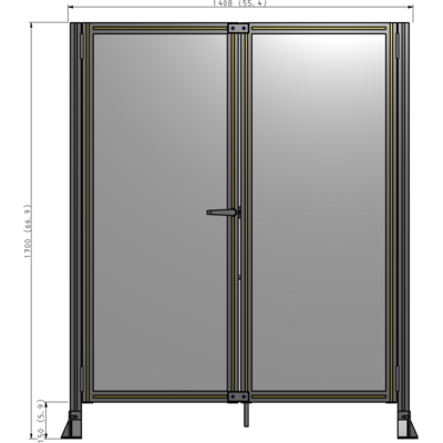J4-1700-1400-0150-TYPTA SINGLE PANEL, DOUBLE DOOR-FRAME W/O HEADER-HANDLE ON LEFT 1700MM X 1400MM  1/4" POLYCARB, ASSEMBLED