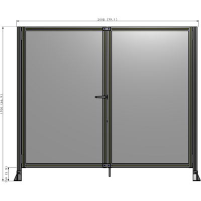 J4-1700-2000-0150-TYPTA SINGLE PANEL, DOUBLE DOOR-FRAME W/O HEADER-HANDLE ON LEFT 1700MM X 2000MM  1/4" POLYCARB, ASSEMBLED