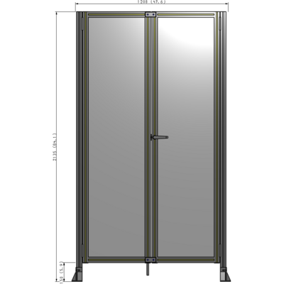 J4-2135-1200-0150-UYPTA SINGLE PANEL, DOUBLE DOOR-FRAME W/O HEADER-HANDLE ON RIGHT 2135MM X 1200MM  1/4" POLYCARB, ASSEMBLED
