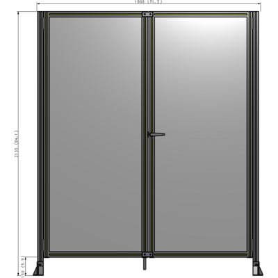 J4-2135-1800-0150-UYPTA SINGLE PANEL, DOUBLE DOOR-FRAME W/O HEADER-HANDLE ON RIGHT 2135MM X 1800MM  1/4" POLYCARB, ASSEMBLED
