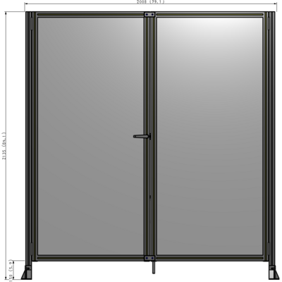 J4-2135-2000-0150-TYPTA SINGLE PANEL, DOUBLE DOOR-FRAME W/O HEADER-HANDLE ON LEFT 2135MM X 2000MM  1/4" POLYCARB, ASSEMBLED