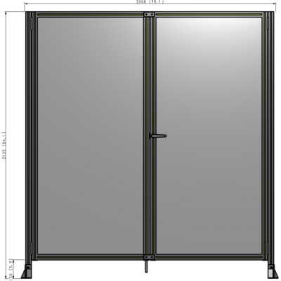 J4-2135-2000-0150-UYPTA SINGLE PANEL, DOUBLE DOOR-FRAME W/O HEADER-HANDLE ON RIGHT 2135MM X 2000MM  1/4" POLYCARB, ASSEMBLED