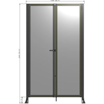 J4-2400-1400-0150-TYPTA SINGLE PANEL, DOUBLE DOOR-FRAME W/O HEADER-HANDLE ON LEFT 2400MM X 1400MM  1/4" POLYCARB, ASSEMBLED