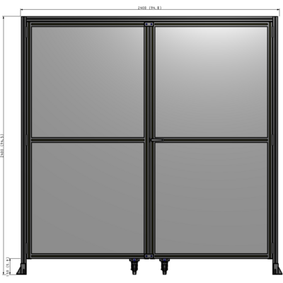 J5-2400-2400-0150-UYPTA DOUBLE PANEL, DOUBLE DOOR-WITH HEADER-HANDLE ON RIGHT 2135MM X 2400MM  1/4" POLYCARBONATE, ASSEMBLED