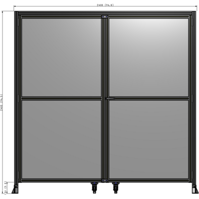 J7-2400-2400-0150-UYPTK DOUBLE PANEL, DOUBLE DOOR-FRAME W/ HEADER- HANDLE ON RIGHT 2400MM X 2400MM  1/4" POLYCARB, AS A KIT