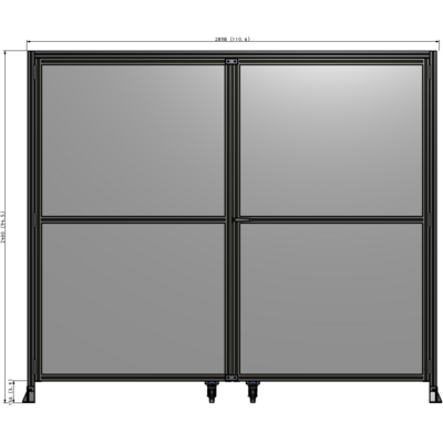 J7-2400-2800-0150-UYPTA DOUBLE PANEL, DOUBLE DOOR-FRAME W/ HEADER- HANDLE ON RIGHT 2400MM X 2800MM  1/4" POLYCARB, ASSEMBLED