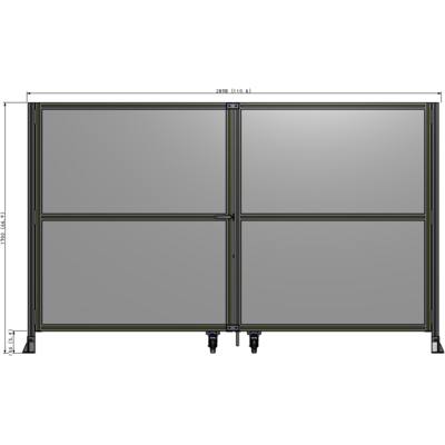 J8-1700-2800-0150-TYPTA DOUBLE PANEL, DOUBLE DOOR-FRAME W/O HEADER-HANDLE ON LEFT 1700MM X 2800MM  1/4" POLYCARB, ASSEMBLED