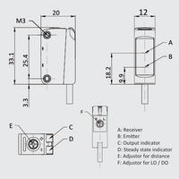 OS10S-AK1000CP6 ELCO PHOTOELECT SENSOR, OS10S-SERIES, DIFF W/ BGS, INFARED+RED IND, OR:50-1000MM, TEACH, PNP, LO/DO, -20TO60 DEG C, SW FRQ:30HZ, CABLE 2M