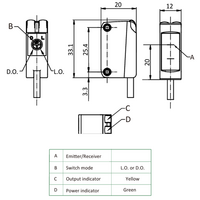 OS10S-S6 ELCO PHOTOELECT SENSOR, OS10S-SERIES, OPPOSED EMITTER, RED BEAM, OR:10 M, 10TO30VDC, -20TO60 DEG C, CABLE 2M