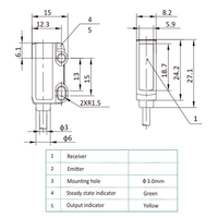 OS22-S6 ELCO PHOTOELECT SENSORS, OS22-SERIES, OPPOSED, EMITTER, RED BEAM, OR:1 M, 10TO30VDC, -10TO50 DEG C, CABLE 2M
