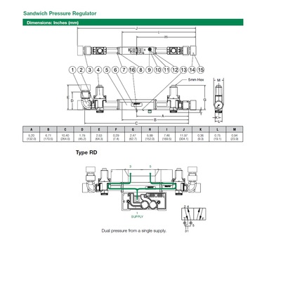 051RD100JP12H00 NUMATICS/AVENTICS SANDWICH REGULATOR<BR>2005 SERIES DUAL PR 10-130PSI, NO GAUGE