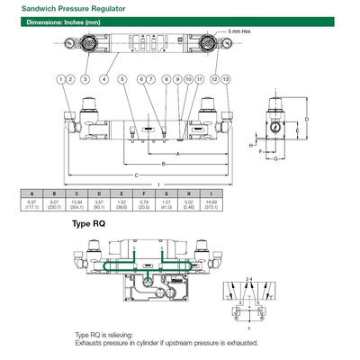 353RQ100J000000 NUMATICS/AVENTICS SANDWICH REGULATOR<BR>2035 SERIES DUAL PR/RC 10-130PSI