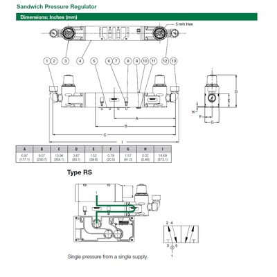 353RS100J000000 NUMATICS/AVENTICS SANDWICH REGULATOR<BR>2035 SERIES SGL PR 10-130PSI