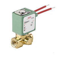 ASCO BRASS PROCESS SOLENOID VALVE 8256 SERIES 2/2 NC SPR RTN 110VAC, 0.19CV, 1/8" NPT, HIGH TEMP, DIN CONN, FKM SEAL