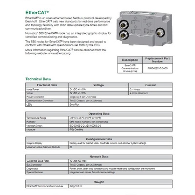 P580AEEC1010DRM NUMATICS/AVENTICS MANIFOLD PART<BR>580 SERIES ETHERCAT NODE W/DIN RAIL
