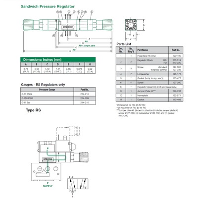 031RS702O000000 NUMATICS/AVENTICS SANDWICH REGULATOR<BR>MK3 SERIES SGL PR 0-100PSI, HW, LONG SCREWS